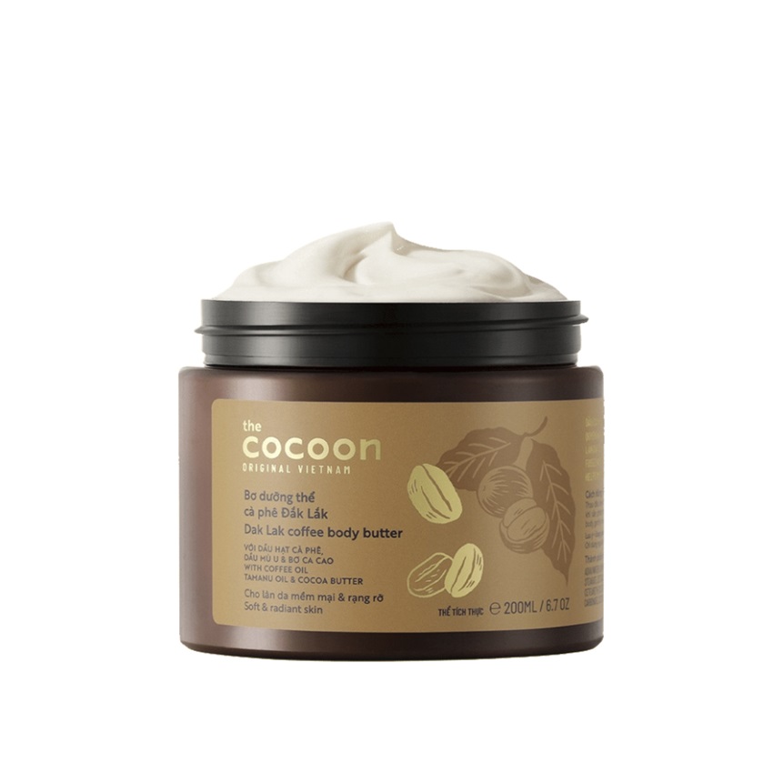 Bơ dưỡng thể cà phê đắk lắk cocoon 200ml thuần chay Bơ dưỡng thể cà phê đắk lắk cocoon 200ml thuần chay